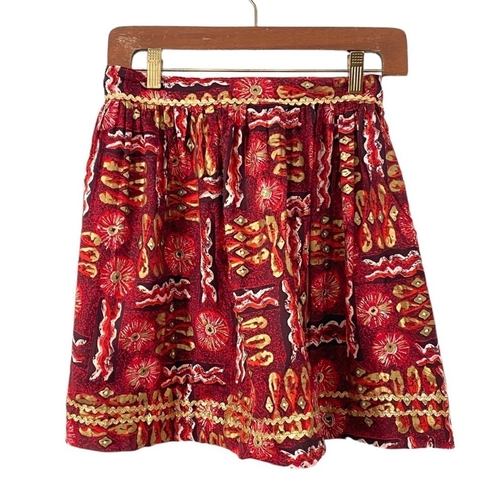 Vintage Apron Hostess Half Apron 50s 60s Red Polynesian Festive Print Retro‎
